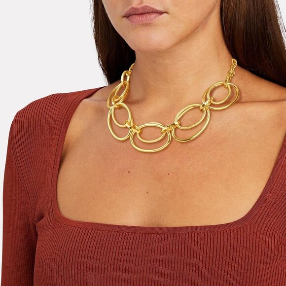 Chunky Gold Necklace for Women: 14k Gold Plated Loop Chain Link Statement Choker - Picture 2 of 6